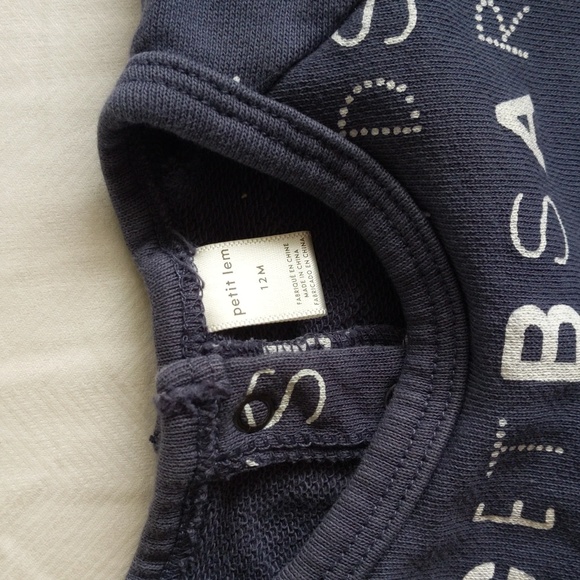 petit lem navy alphabet graphic crewneck pocket sweatshirt 12 months baby - Picture 3 of 6